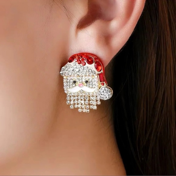Santa Claus Christmas Red Crystal Earrings - Picture 1 of 5